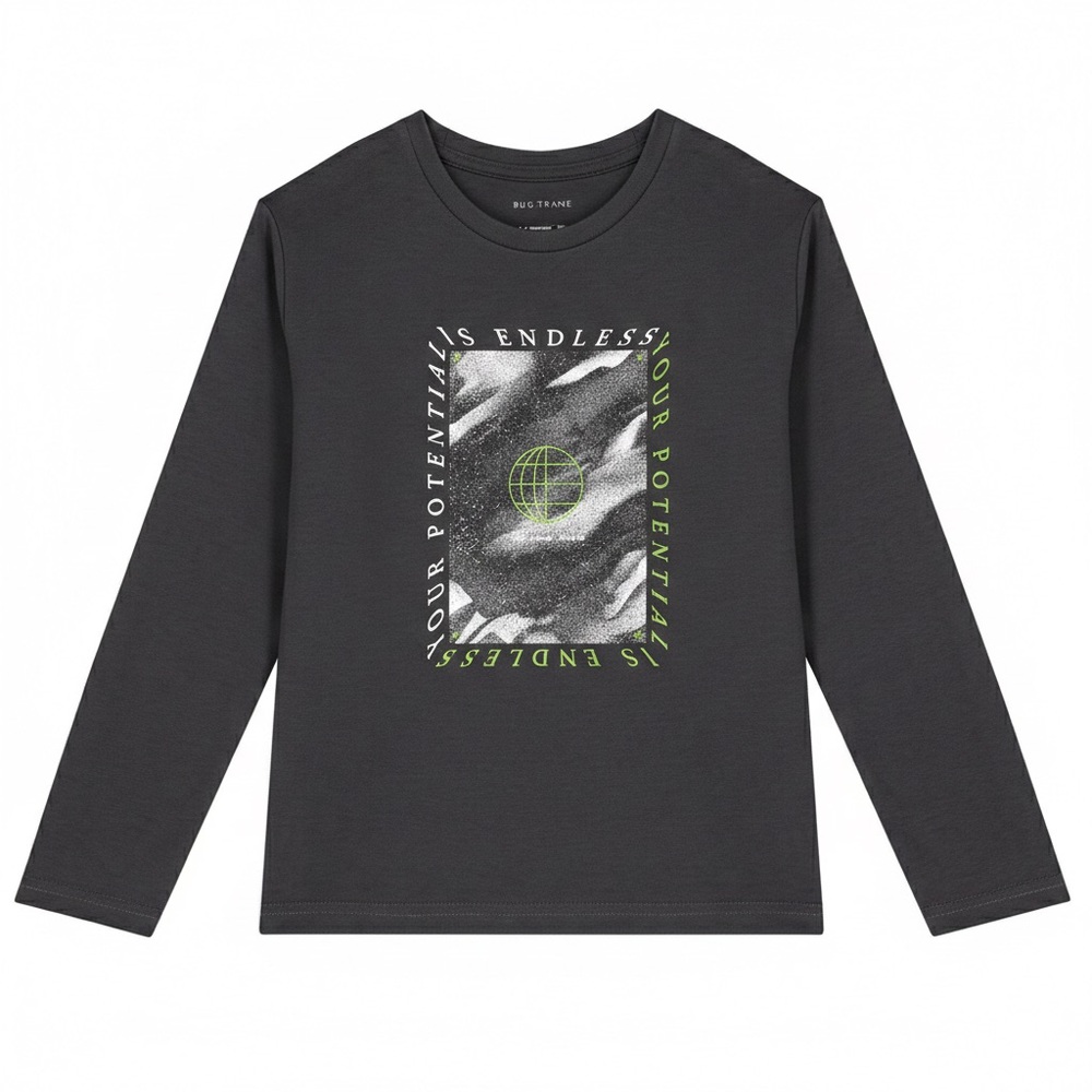Size 12 Boys Mayoral Dark Gray Long Sleeve Tee with Lime Highlights